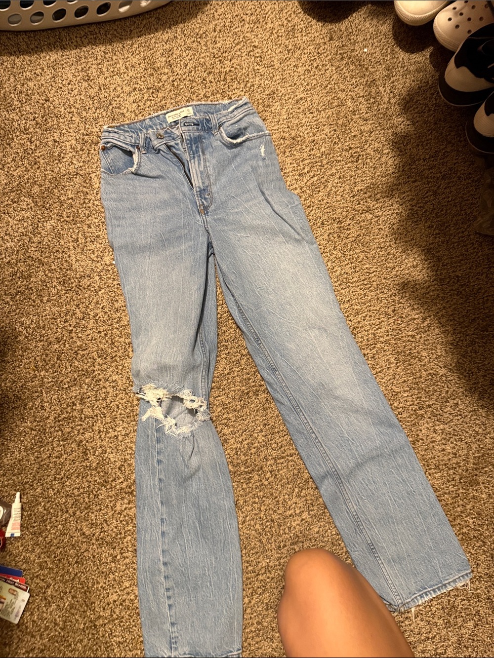 Light Blue Distressed Straight-Leg Women’s Jeans